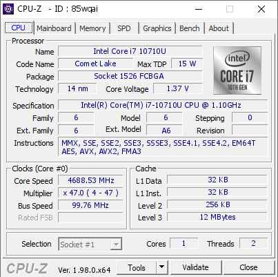 screenshot of CPU-Z validation for Dump [85wqai] - Submitted by  DESKTOP-1DRKANP  - 2021-12-23 19:24:50