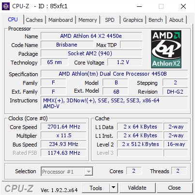 screenshot of CPU-Z validation for Dump [85xfc1] - Submitted by  Devon Morrisey  - 2020-07-06 20:51:46