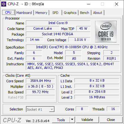 screenshot of CPU-Z validation for Dump [86vq0a] - Submitted by  Anonymous  - 2025-05-11 22:59:02