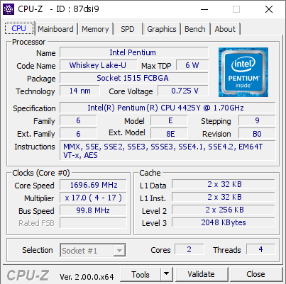 screenshot of CPU-Z validation for Dump [87dsi9] - Submitted by  SURF02  - 2022-03-21 10:44:25