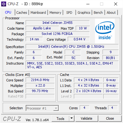 screenshot of CPU-Z validation for Dump [8884qr] - Submitted by  Anonymous  - 2016-11-25 16:22:18