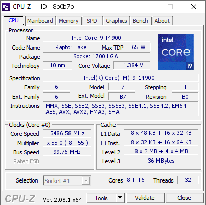 screenshot of CPU-Z validation for Dump [8b0b7b] - Submitted by  DESKTOP-6AH6LKK  - 2024-04-14 03:42:57