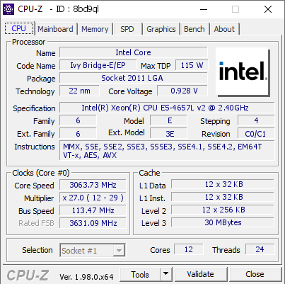 screenshot of CPU-Z validation for Dump [8bd9ql] - Submitted by  Anonymous  - 2021-11-27 13:35:55