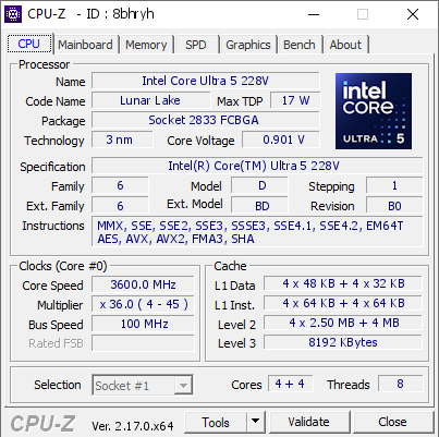 screenshot of CPU-Z validation for Dump [8bhryh] - Submitted by  Anonymous  - 2025-12-05 08:23:32