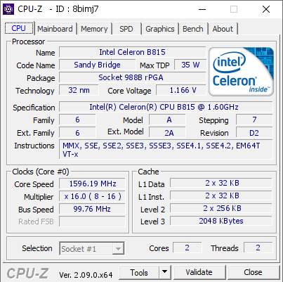 screenshot of CPU-Z validation for Dump [8bimj7] - Submitted by  DESKTOP-LVO35V9  - 2024-04-25 19:09:47
