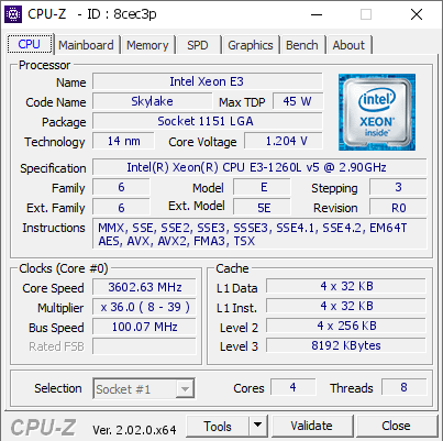 screenshot of CPU-Z validation for Dump [8cec3p] - Submitted by  Anonymous  - 2022-09-06 17:25:45