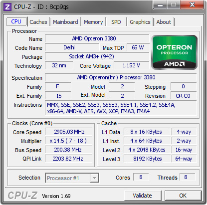 Amd Opteron 3380 2905 03 Mhz Cpu Z Validator