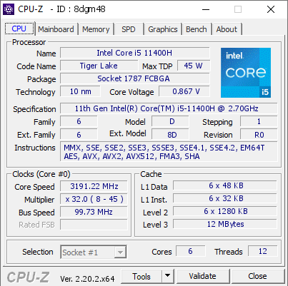 screenshot of CPU-Z validation for Dump [8dgm48] - Submitted by  DESKTOP-90NNVP2  - 2026-07-25 13:07:59