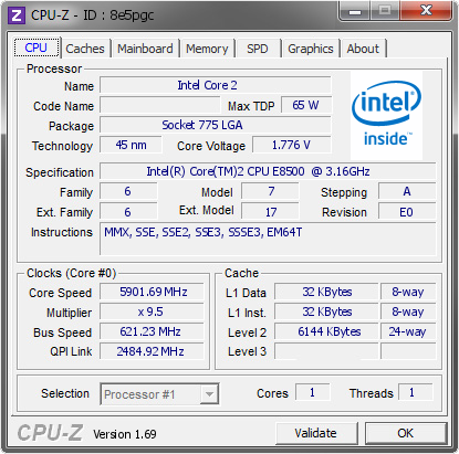 screenshot of CPU-Z validation for Dump [8e5pgc] - Submitted by  funsoul  - 2014-08-23 21:08:35