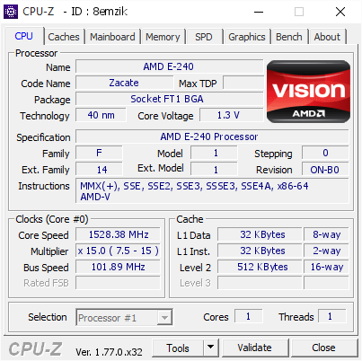 Amd E 240 1528 38 Mhz Cpu Z Validator