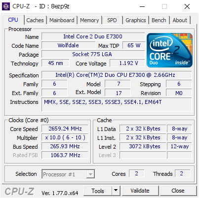 Intel Core 2 Duo E7300 2659 24 Mhz Cpu Z Validator