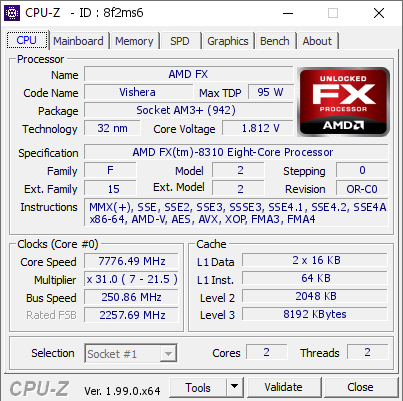 screenshot of CPU-Z validation for Dump [8f2ms6] - Submitted by  WestmereX  - 2022-02-09 12:42:50