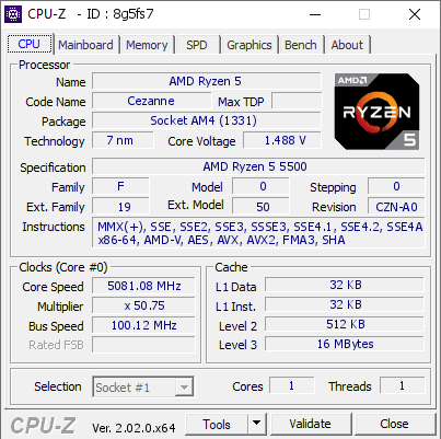 screenshot of CPU-Z validation for Dump [8g5fs7] - Submitted by  AlanGeisse  - 2022-10-25 00:13:46