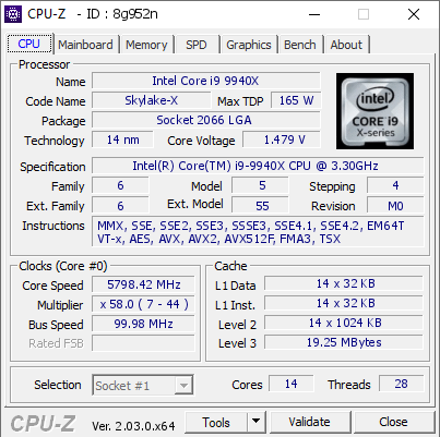 screenshot of CPU-Z validation for Dump [8g952n] - Submitted by  TheBloodslug  - 2023-07-31 23:40:20