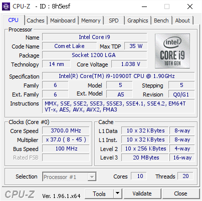 screenshot of CPU-Z validation for Dump [8h5esf] - Submitted by  Anonymous  - 2021-07-03 23:52:02