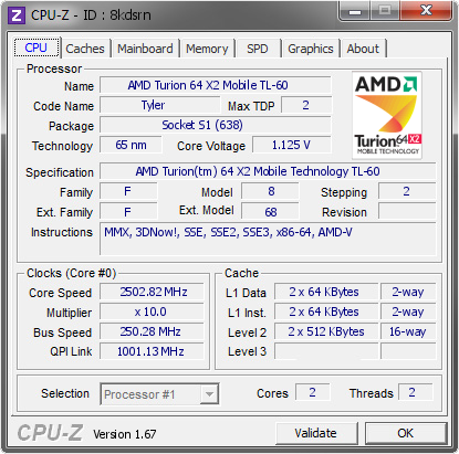 screenshot of CPU-Z validation for Dump [8kdsrn] - Submitted by  DEVINLAPTOP-PC  - 2014-01-07 22:01:17