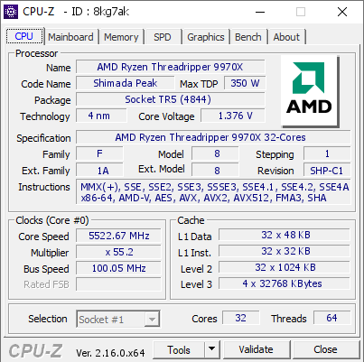 screenshot of CPU-Z validation for Dump [8kg7ak] - Submitted by  Anonymous  - 2025-08-07 13:29:45