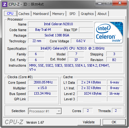 screenshot of CPU-Z validation for Dump [8km4xt] - Submitted by  HP14-D039TU  - 2014-05-25 06:05:06
