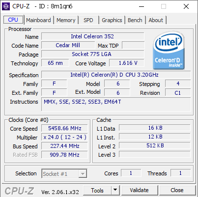 screenshot of CPU-Z validation for Dump [8m1qn6] - Submitted by  Lanim  - 2023-06-27 22:07:23