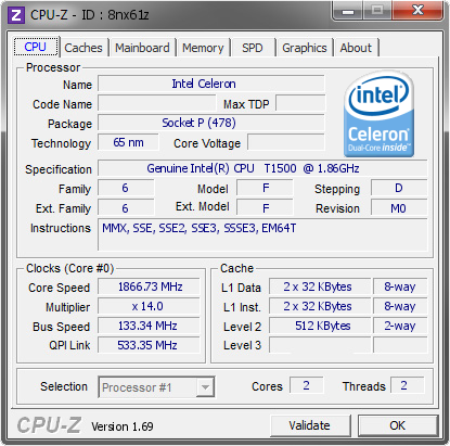 screenshot of CPU-Z validation for Dump [8nx61z] - Submitted by  USER-ÏÊ  - 2014-07-12 16:07:28