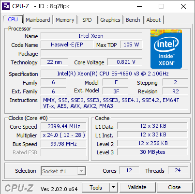 screenshot of CPU-Z validation for Dump [8q78pk] - Submitted by  Anonymous  - 2022-09-11 14:19:17