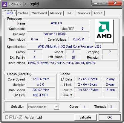 screenshot of CPU-Z validation for Dump [8qtlgl] - Submitted by  NASTYFR  - 2014-01-23 22:01:00