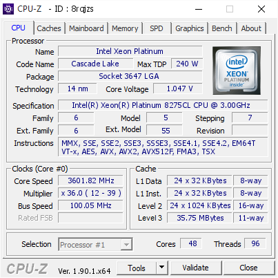 screenshot of CPU-Z validation for Dump [8rqjzs] - Submitted by  Anonymous  - 2019-12-06 12:52:09