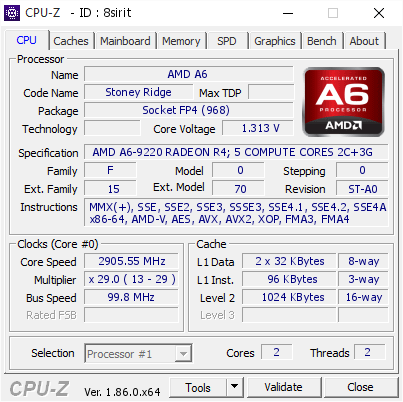 screenshot of CPU-Z validation for Dump [8sirit] - Submitted by  LAPTOP-4VL4IBL6  - 2018-10-20 02:54:31