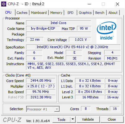 screenshot of CPU-Z validation for Dump [8snuk2] - Submitted by  Anonymous  - 2020-05-14 19:04:47