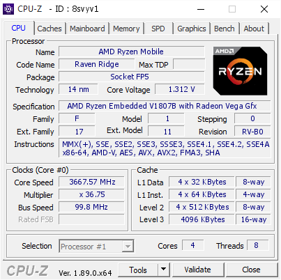 screenshot of CPU-Z validation for Dump [8svyv1] - Submitted by  DESKTOP-V5O51I4  - 2019-06-24 10:11:45