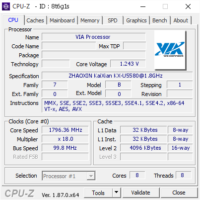 screenshot of CPU-Z validation for Dump [8t6g1s] - Submitted by  Anonymous  - 2018-11-20 12:28:21