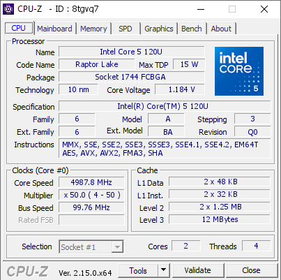 screenshot of CPU-Z validation for Dump [8tgvq7] - Submitted by  Anonymous  - 2025-09-14 17:05:30