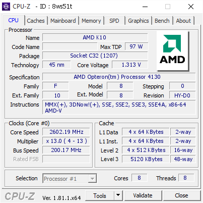 screenshot of CPU-Z validation for Dump [8ws51t] - Submitted by  Anonymous  - 2017-11-12 22:49:55