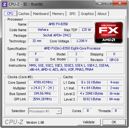 screenshot of CPU-Z validation for Dump [8xan9z] - Submitted by  TADZAJAA  - 2015-03-15 02:03:13
