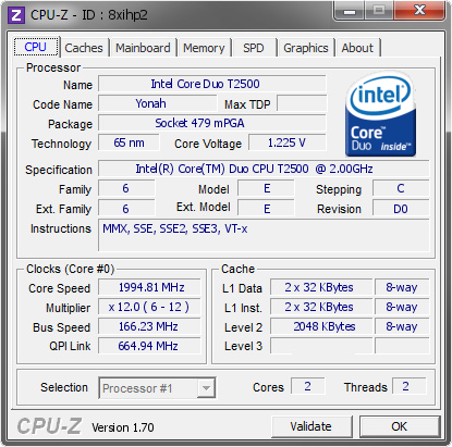 screenshot of CPU-Z validation for Dump [8xihp2] - Submitted by  THINKPADT60  - 2014-09-20 14:09:12