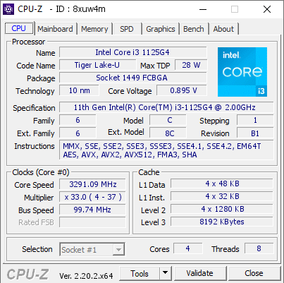 screenshot of CPU-Z validation for Dump [8xuw4m] - Submitted by  Anonymous  - 2026-08-09 07:12:09