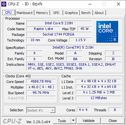 screenshot of CPU-Z validation for Dump [8zjxfv] - Submitted by  Anonymous  - 2026-07-04 11:05:50