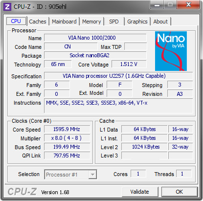 screenshot of CPU-Z validation for Dump [905ehl] - Submitted by  PC2012062511FGR  - 2014-02-13 17:02:55