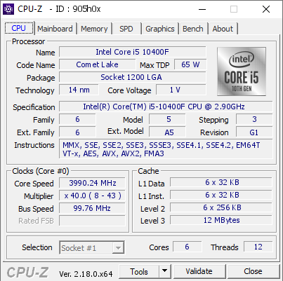 screenshot of CPU-Z validation for Dump [905h0x] - Submitted by  SOUMPEQUENOAVIS  - 2026-02-20 01:28:38