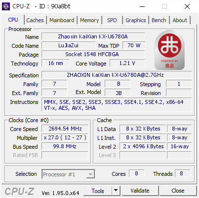 screenshot of CPU-Z validation for Dump [90a8bt] - Submitted by  Anonymous  - 2021-02-24 02:58:20
