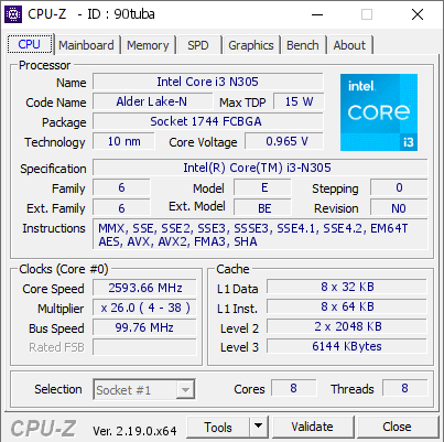 screenshot of CPU-Z validation for Dump [90tuba] - Submitted by  HELENC  - 2026-05-03 23:56:53