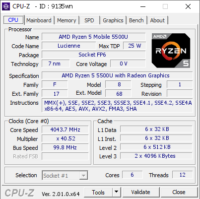 screenshot of CPU-Z validation for Dump [9135wn] - Submitted by  LAPTOP-B9TORVOA  - 2022-08-15 13:25:25