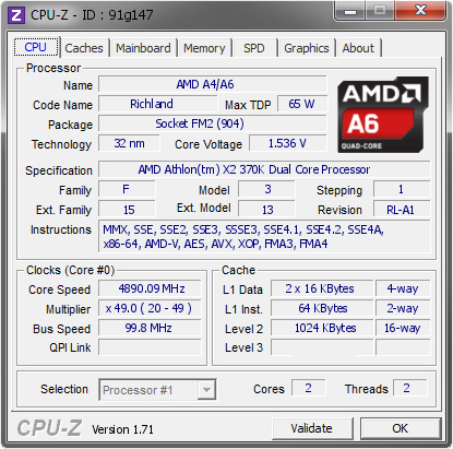 screenshot of CPU-Z validation for Dump [91g147] - Submitted by  DAN-PC  - 2014-12-28 11:12:12