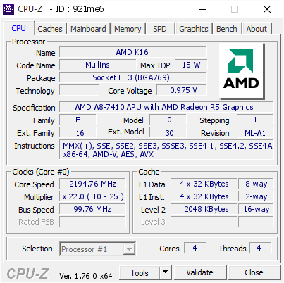 screenshot of CPU-Z validation for Dump [921me6] - Submitted by  JUSTINSHP  - 2016-06-06 08:41:27