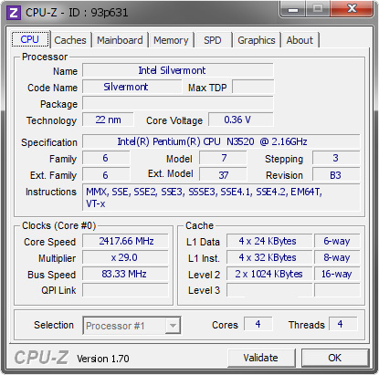 screenshot of CPU-Z validation for Dump [93p631] - Submitted by  FeSS  - 2014-09-04 17:09:49