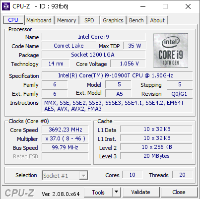 screenshot of CPU-Z validation for Dump [93tb6j] - Submitted by  ANNA  - 2024-01-27 15:18:50