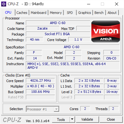 screenshot of CPU-Z validation for Dump [94av8y] - Submitted by    - 2020-01-26 22:04:54