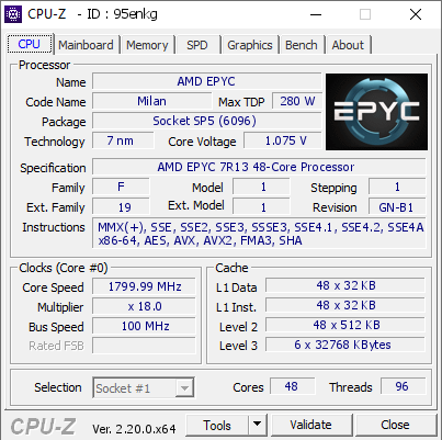 screenshot of CPU-Z validation for Dump [95enkg] - Submitted by  Anonymous  - 2026-05-19 06:40:24