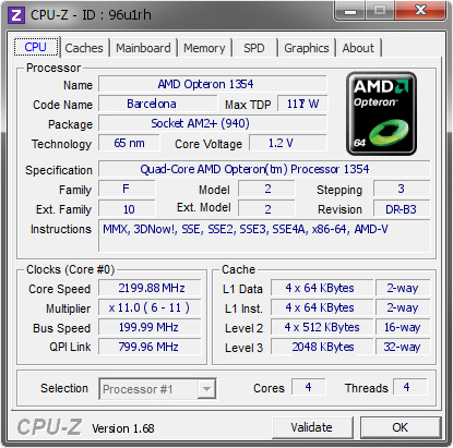 screenshot of CPU-Z validation for Dump [96u1rh] - Submitted by  APS  - 2014-02-26 16:02:41