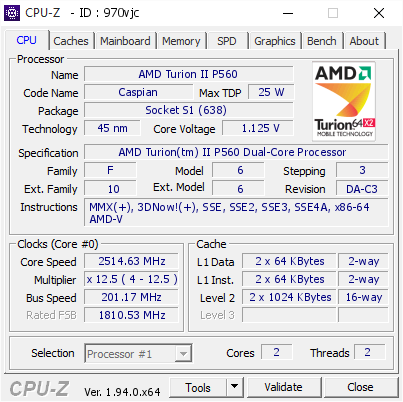 screenshot of CPU-Z validation for Dump [970vjc] - Submitted by  Anonymous  - 2020-12-20 13:46:59